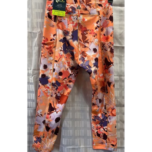 Tek Gear Womens orange Workout High Capri Pants/leggings Size S Multi Floral - Picture 8 of 11